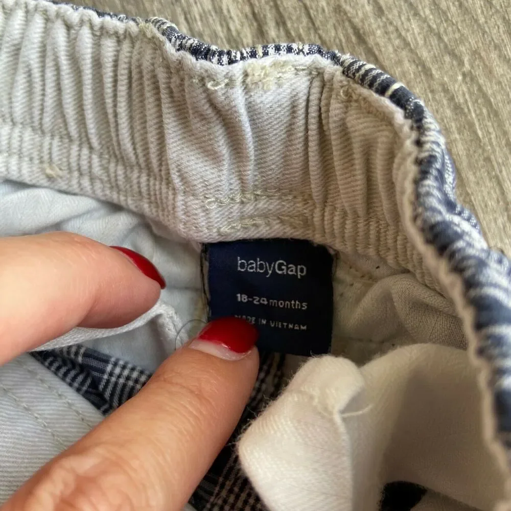 Gap Shorts Navy Blue White Plaid Check Cargo Style Pull On Size 18-24 mo‎